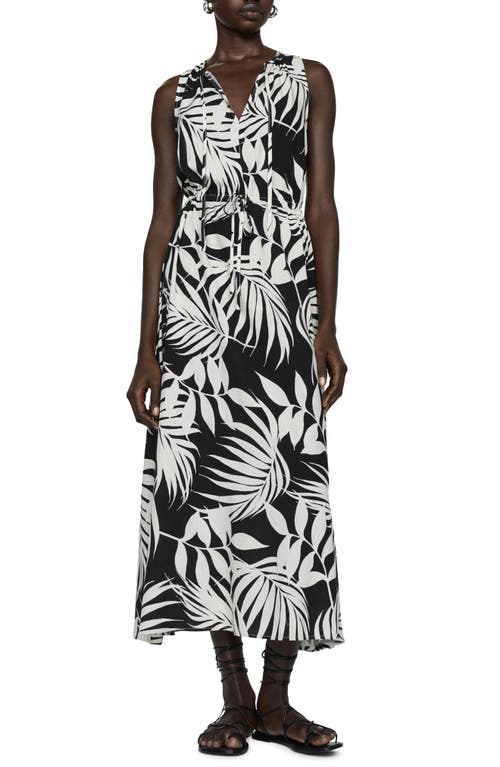 Shop Mango Palm Frond Sleeveless Midi Dress In Black