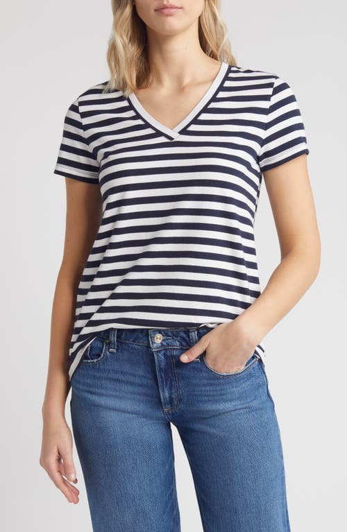 Shop Caslonr Caslon(r) Stretch Cotton Blend V-neck T-shirt In Navy Blazer- White Stripe