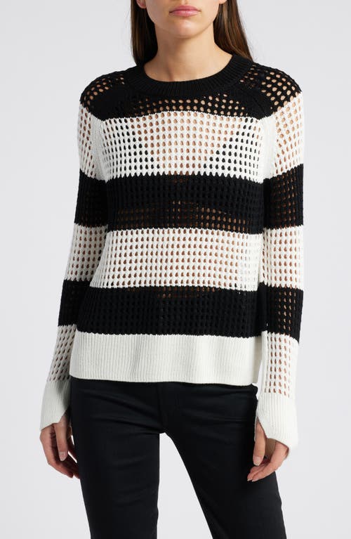 Shop Allsaints Paloma Stripe Open Stitch Crewneck Sweater In Black/white