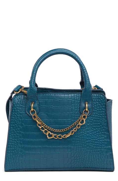 Structured Croc Embossed Faux Leather Satchel