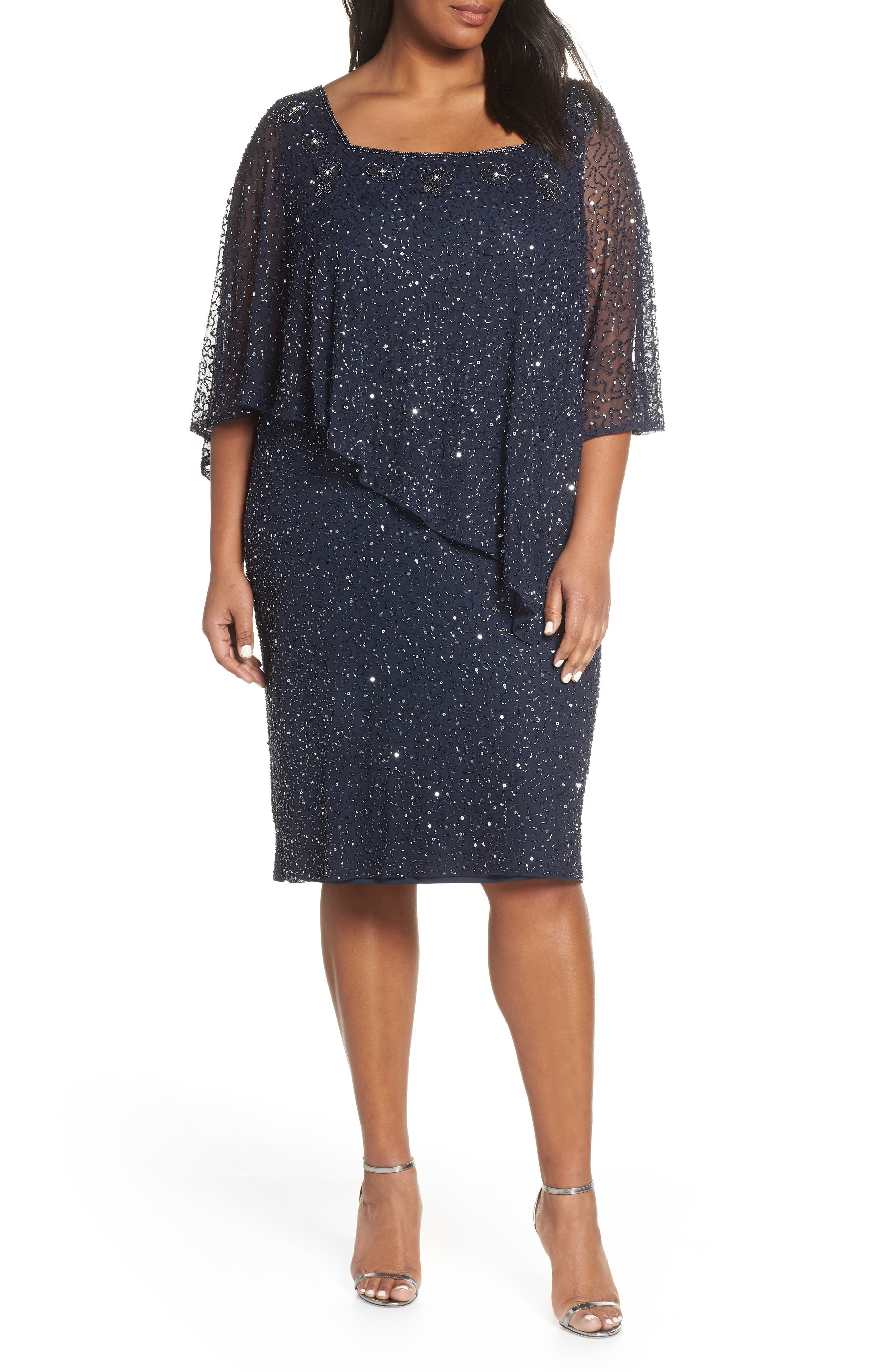 Plus Size Pisarro Nights Cape Bodice Cocktail Dress
