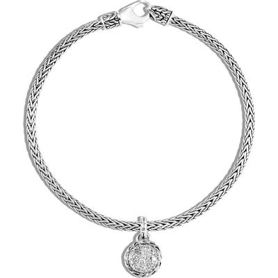 John Hardy Classic Chain Pave Diamond Round Charm Bracelet