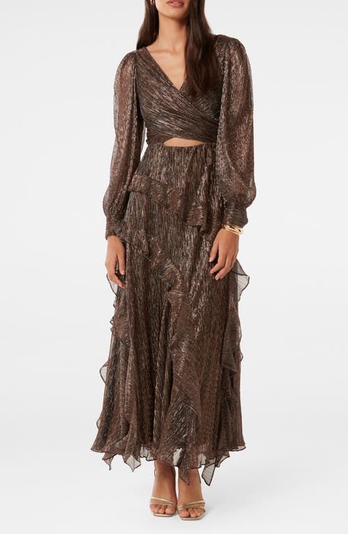 Ever New Spencer Long Sleeve Metallic Plissé Dress in Bronze Plisse 