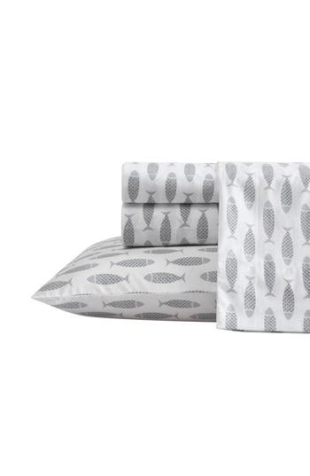 Nautica Woodblock Fish Cotton Percale Sheet Set In Grey