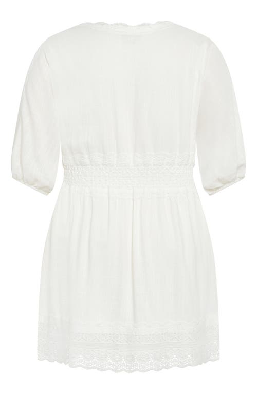 Shop City Chic Belle Puff Sleeve Button Front Lace Dress In Ivory