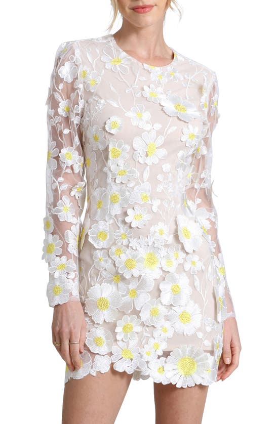 Shop Avec Les Filles Appliqué Long Sleeve Minidress In Daisy