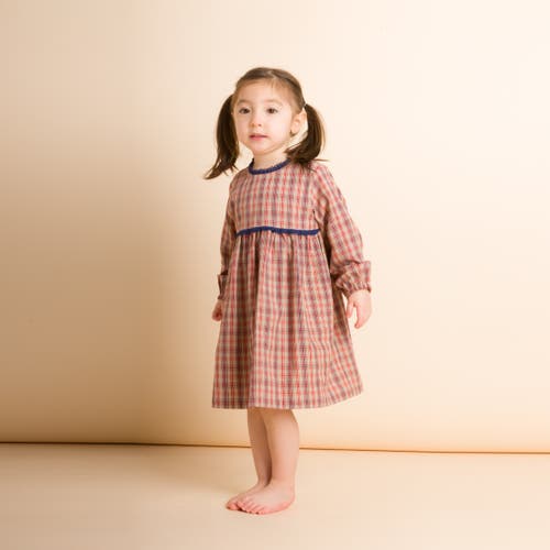 Shop Beet World Toddler Long Sleeves Dress With Lace Trim In Red And Blue