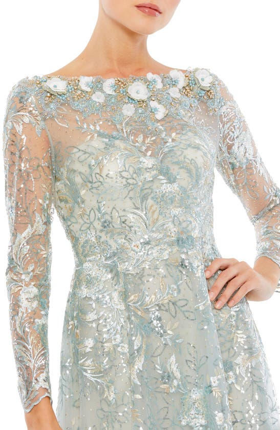 Shop Mac Duggal Sequin Long Sleeve A-line Gown In Mist