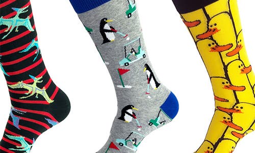 Unsimply Stitched 3-pack Assorted Graphic Crew Socks In Grey Multi