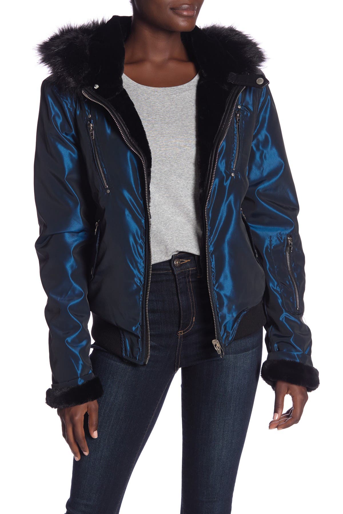 denim & faux shearling reversible jacket