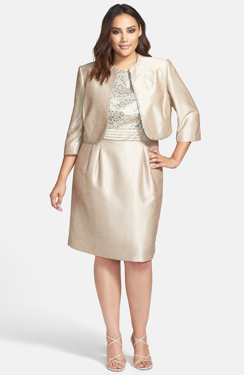 Tahari by ASL Jacquard Shantung Dress & Jacket (Plus Size) | Nordstrom