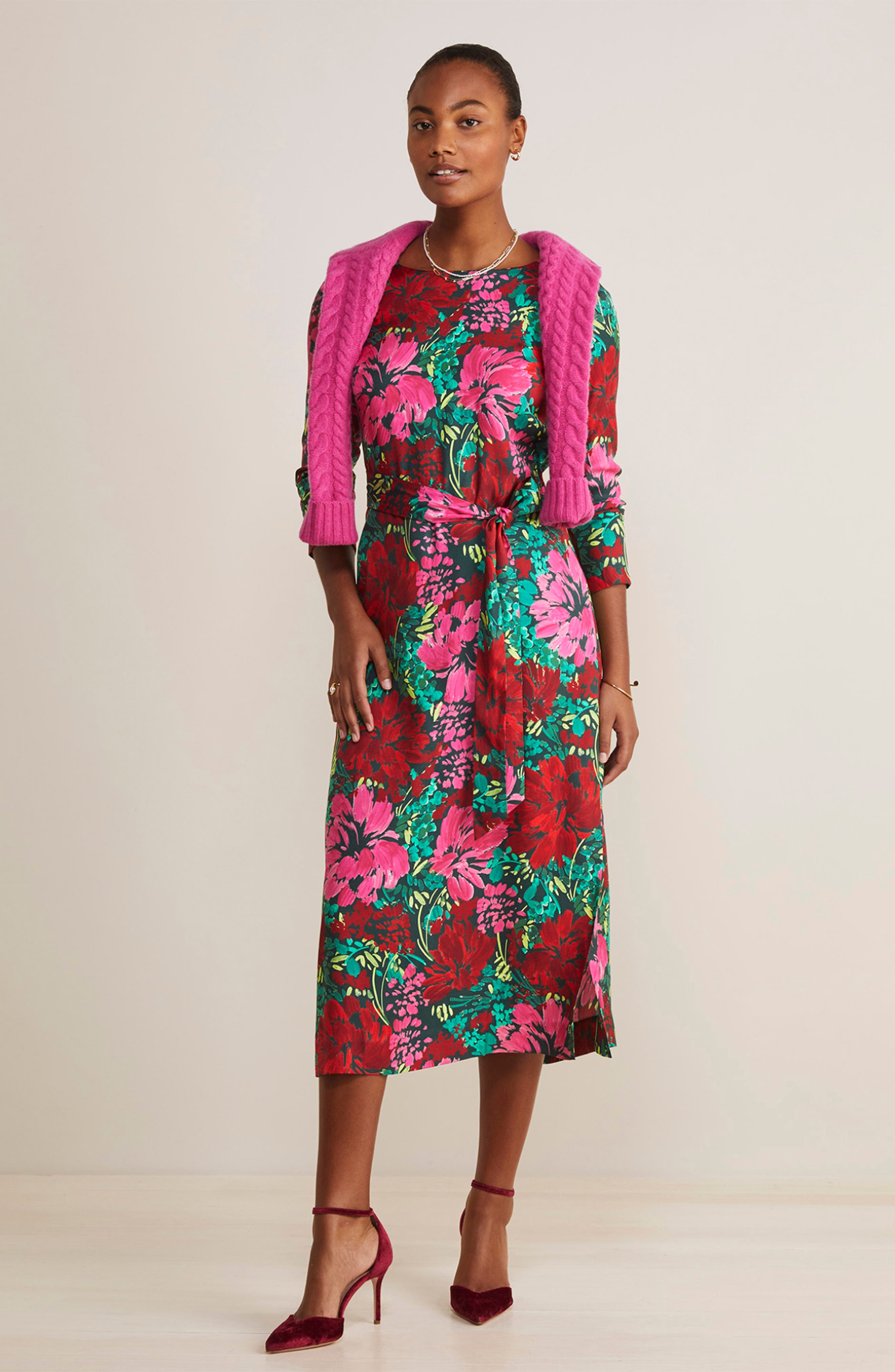 vineyard vines Floral Long Sleeve Silk Blend Twill Midi Dress in Brush  Floral - Green | Smart Closet