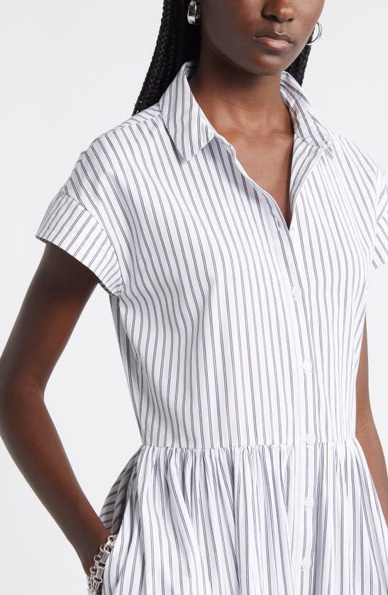 Shop Nordstrom Drop Waist Button Front Cotton Midi Dress In White- Navy Blazer Jenn Stripe