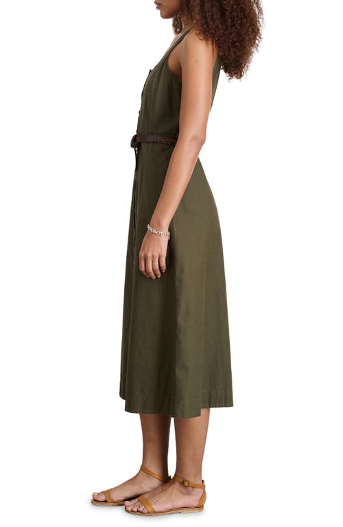 Shop Alex Mill Piper Square Neck Cotton Blend Midi Dress In Military Olive