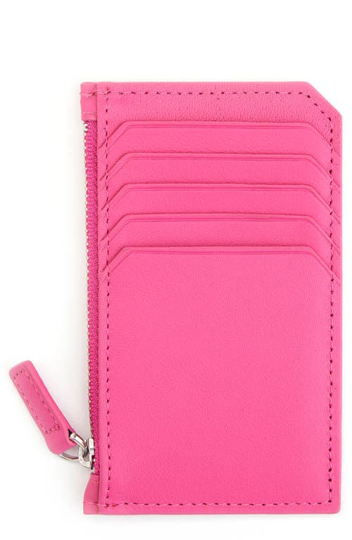 ROYCE New York Zip Leather Card Case in Bright Pink at Nordstrom