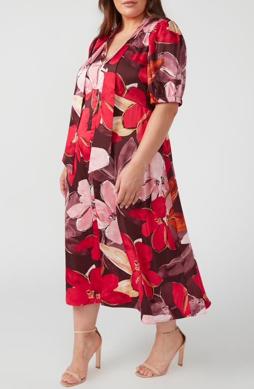 Shop Estelle Scarlett Floral Midi Dress In Red Floral Print