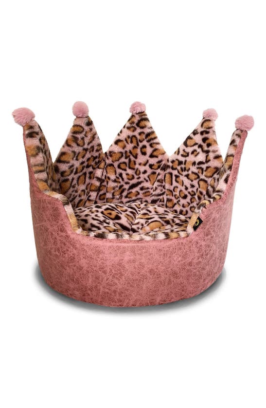 Precious Tails Leopard Crown Small Dog Bed In Pink