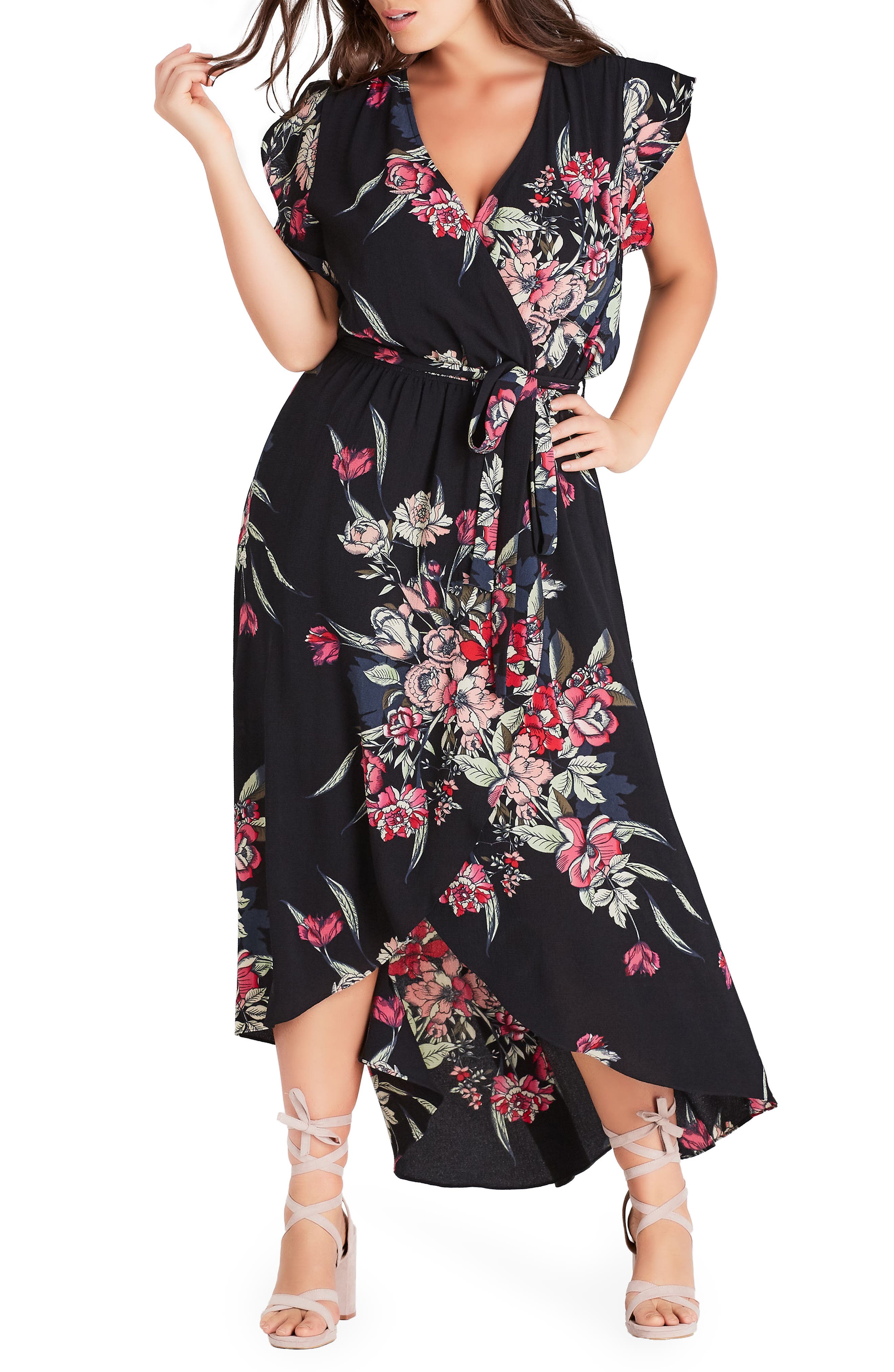 plus size floral wrap maxi dress