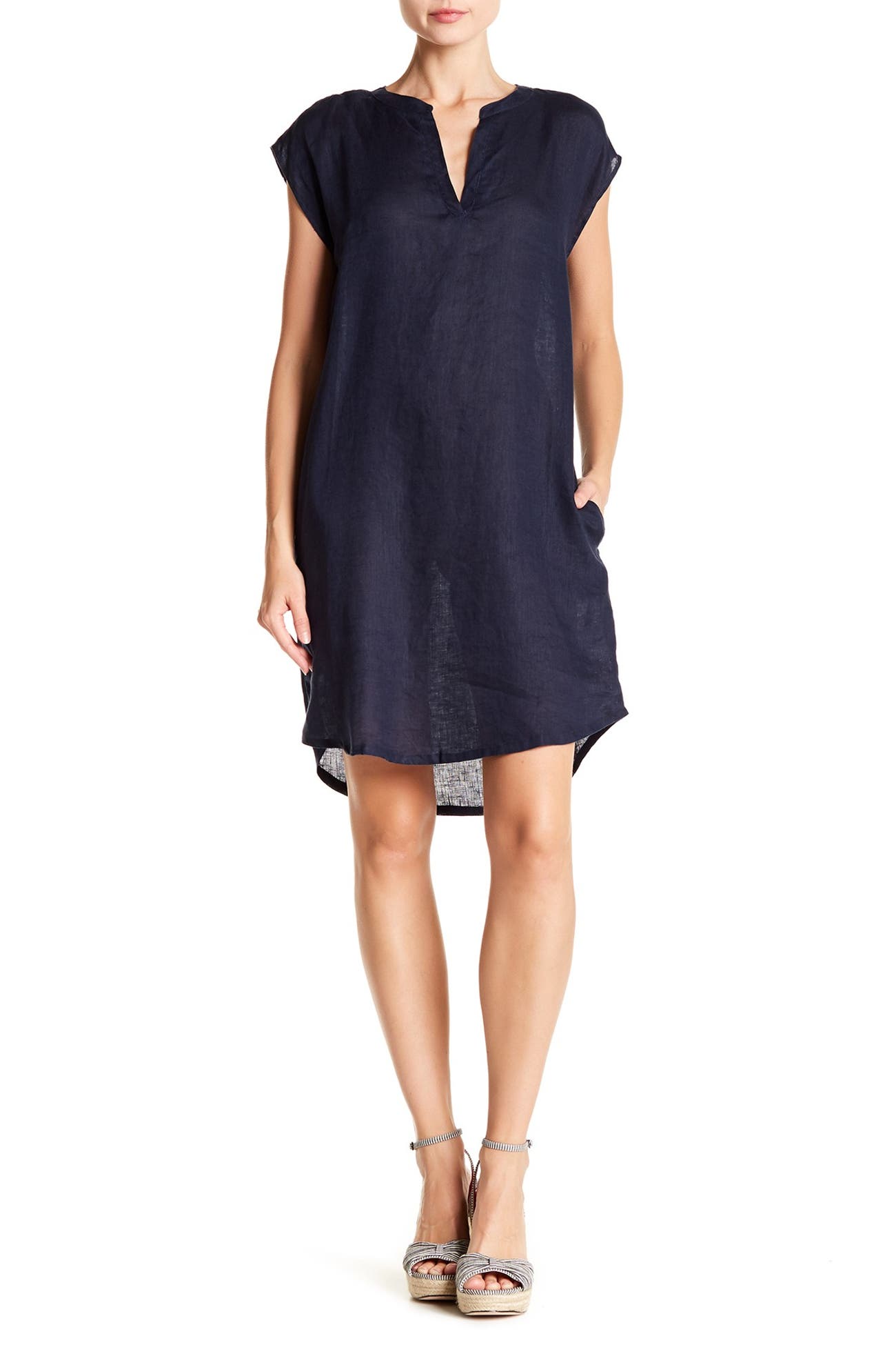 Allen Allen Sleeveless Split Neck Linen Dress Nordstrom Rack