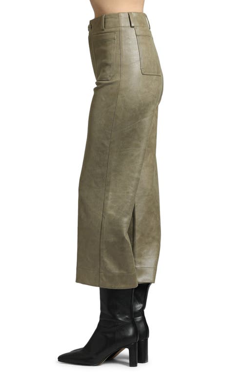 Shop Apny High Waist Faux Leather Crop Wide Leg Pants In Olive