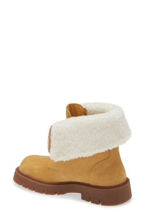 Shop Bottega Veneta Haddock Lug Sole Genuine Shearling Lined Boot In Ochre/popcorn