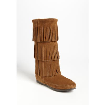 Minnetonka 3-Layer Fringe Boot, Brown