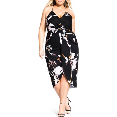 Plus Size City Chic Dreamy Orchid Midi Dress, Black