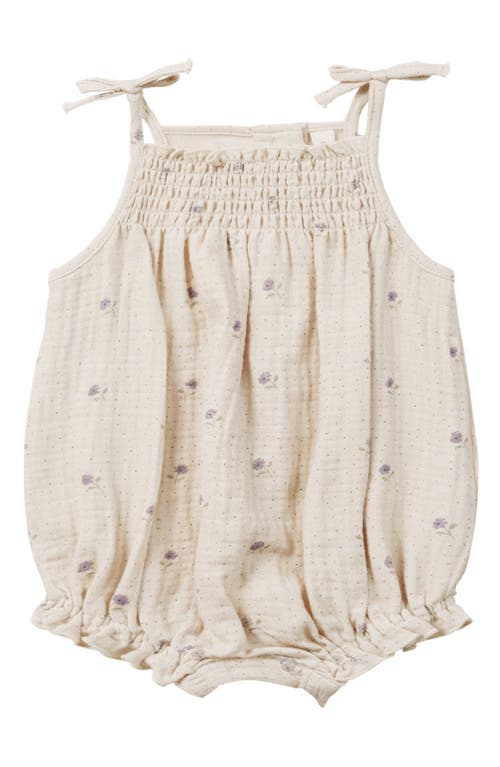 QUINCY MAE Betty Floral Tie Shoulder Organic Cotton Bubble Romper Natural Sweet Pea at Nordstrom,