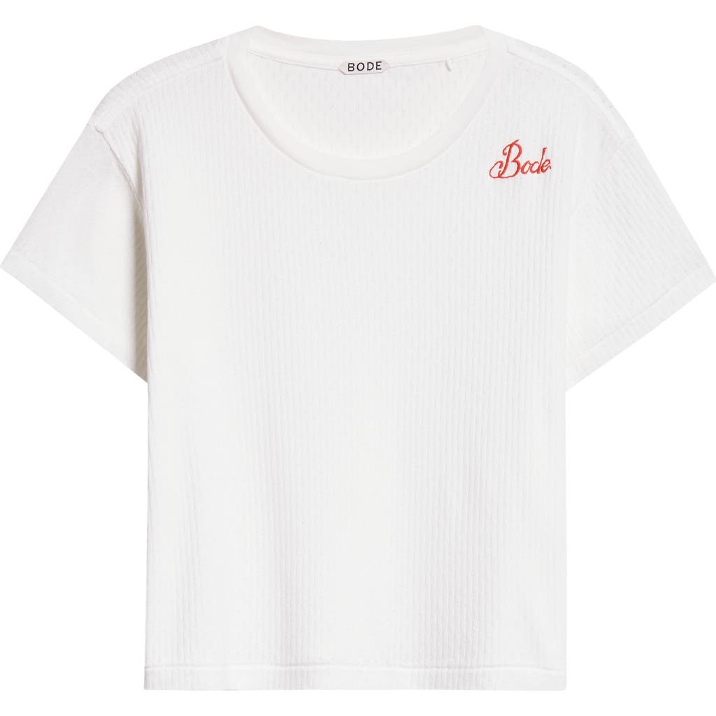Bode Embroidered Cropped Pointelle-knit Cotton Top In Cream