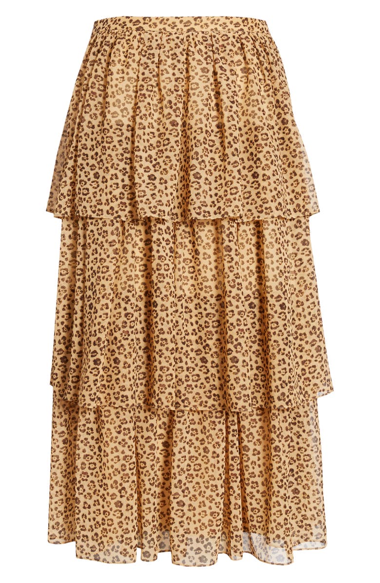 RACHEL PARCELL Print Tiered Ruffle Skirt, Alternate, color, TAN ANIMAL FLORAL