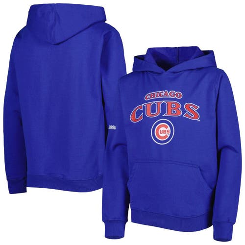 Youth Stitches Royal Chicago Cubs Center Chest Pullover Hoodie