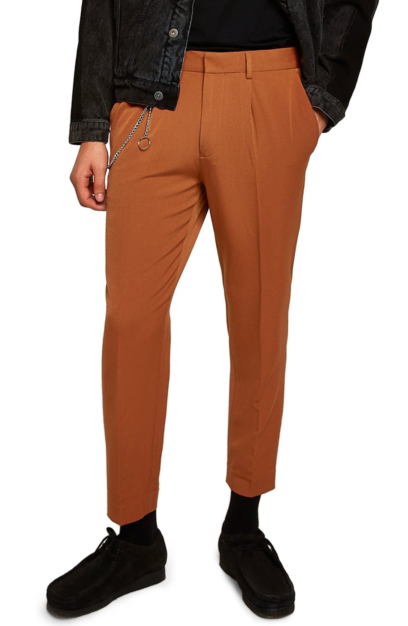 tan tapered trousers