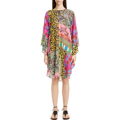 Etro Mixed Print Silk Chiffon Caftan Dress, Blue