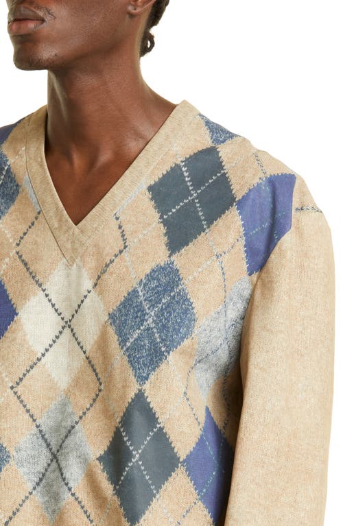 Shop Bottega Veneta Argyle Print Lambskin Leather Top In Camel/grey/blue