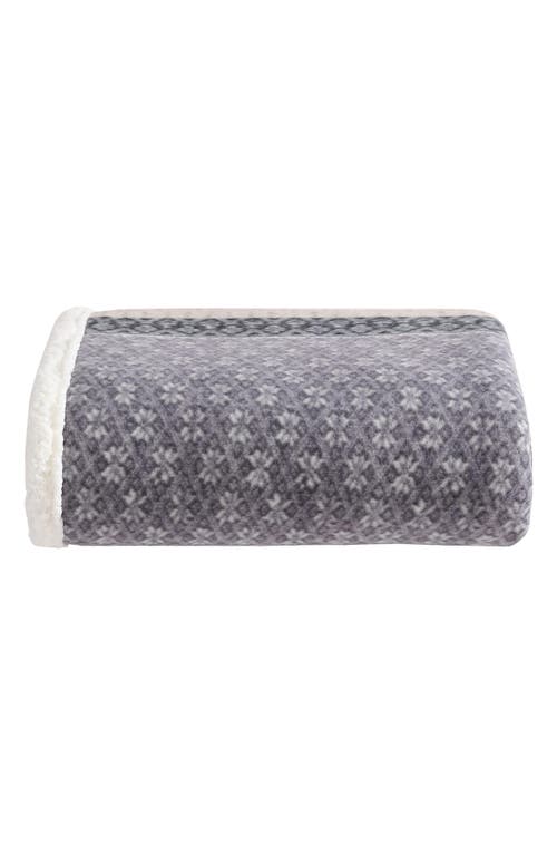 Eddie Bauer Fair Isle Plaid Faux Shearling Throw Blanket In Dark Steel