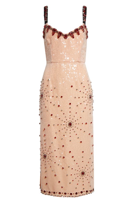 Erdem Sequin & Crystal Midi Cocktail Dress In Ballet Pink And Clear