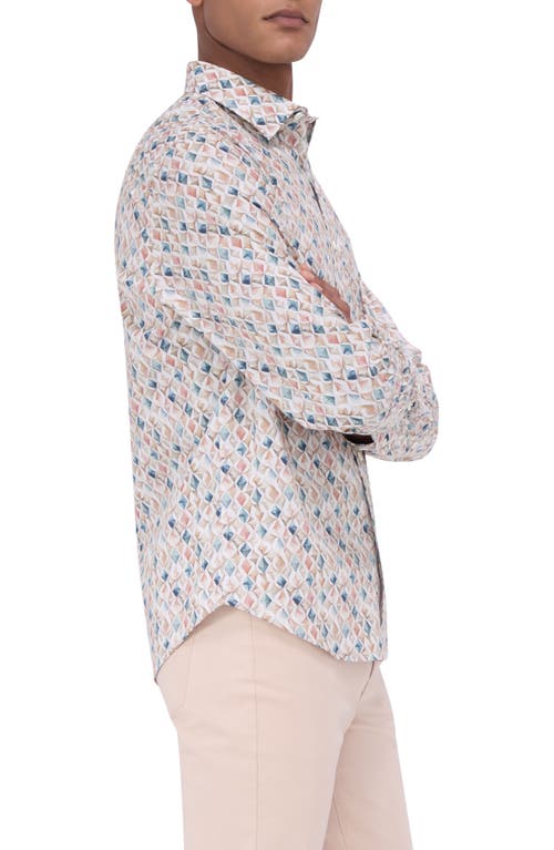 Bugatchi Julian Shaped Fit Mosaic Print Stretch Button-up Shirt In Desert