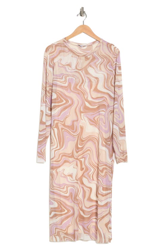 Afrm Loah Long Sleeve Mesh Midi Dress In Summer Marble