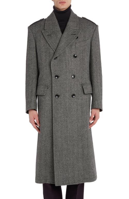 Shop Tom Ford Officer Herringbone Wool Martingale Coat In Black/white