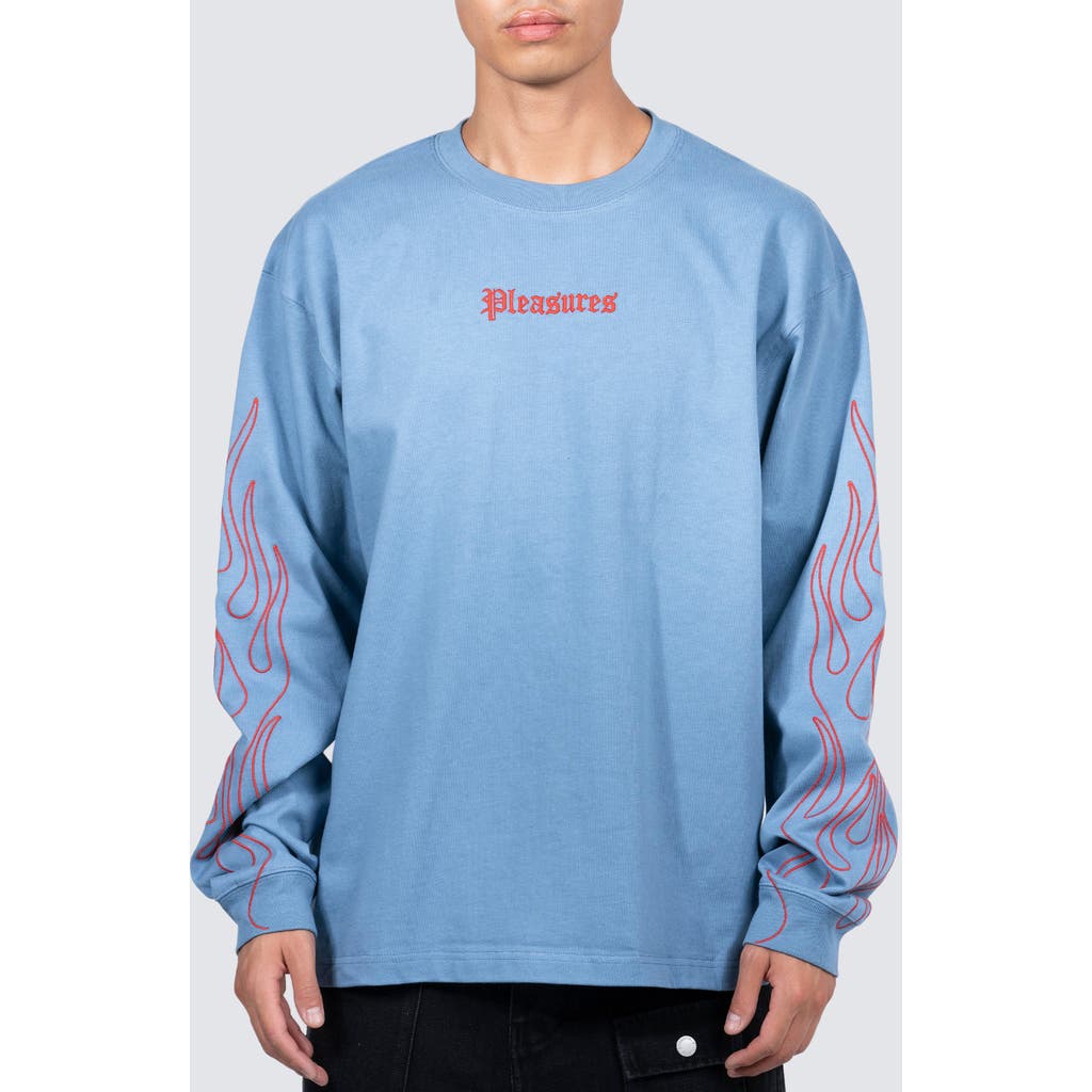 PLEASURES Fiery Heavyweight Long Sleeve T-Shirt in Slate