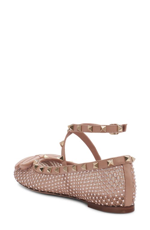 Shop Valentino Garavani Rockstud Crystal Mesh Ankle Strap Ballet Flat In Silk/rose Cannelle