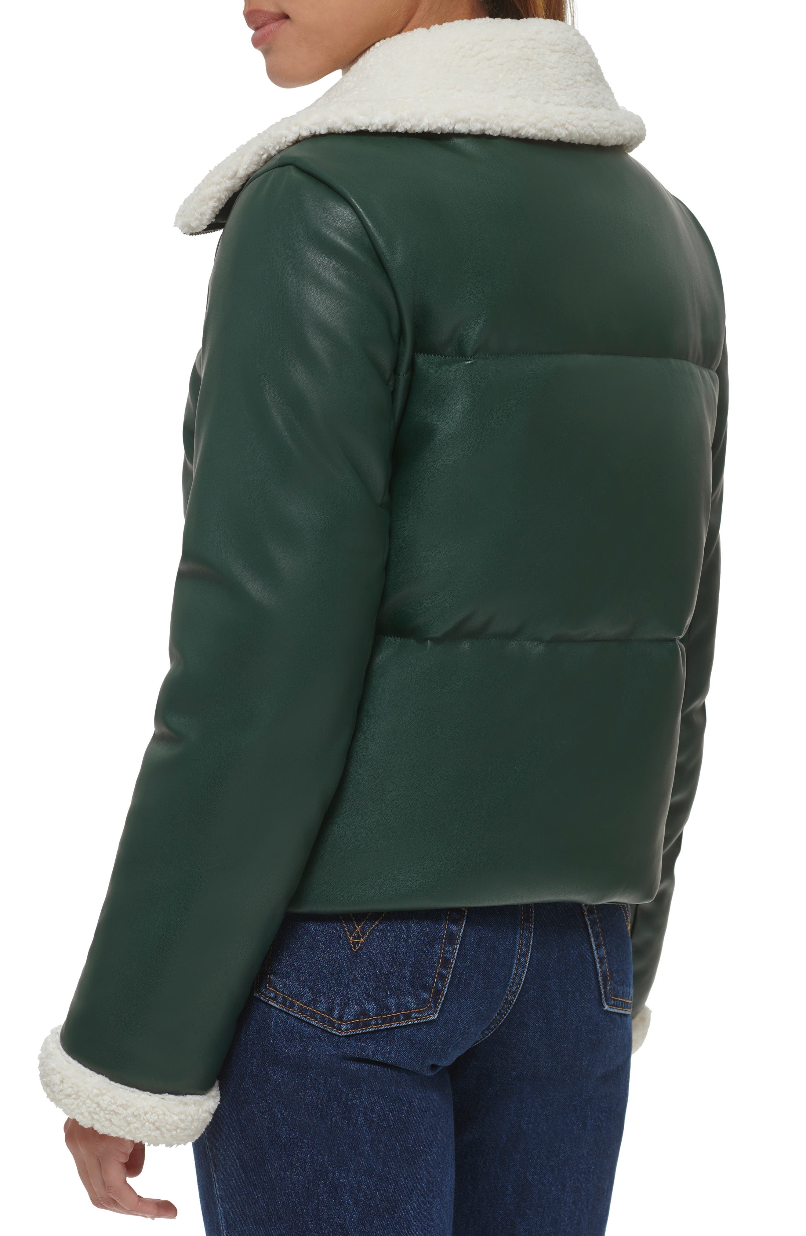 Levi's Bubble Faux Shearling Collar Puffer Coat in Pine at Nordstrom Rack, Size Small