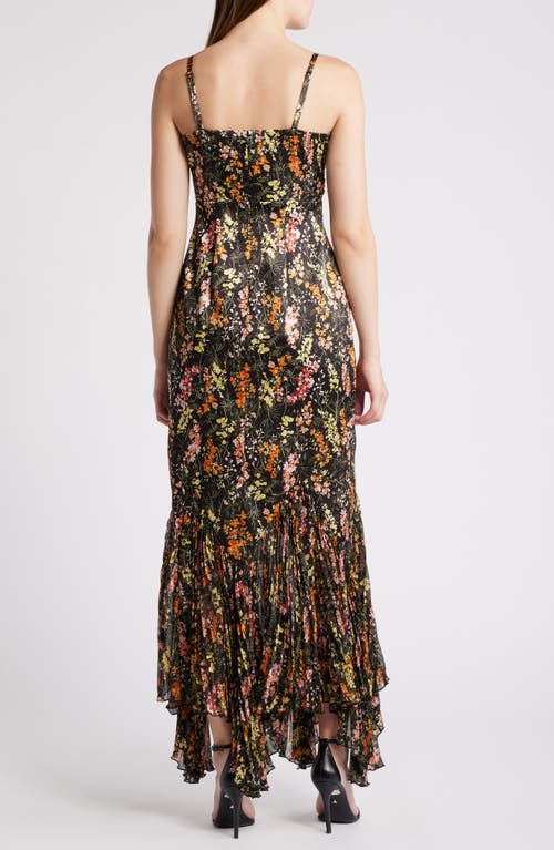 Shop Likely Mira Metallic Floral Handkerchief Hem Maxi Dress In Black Multi