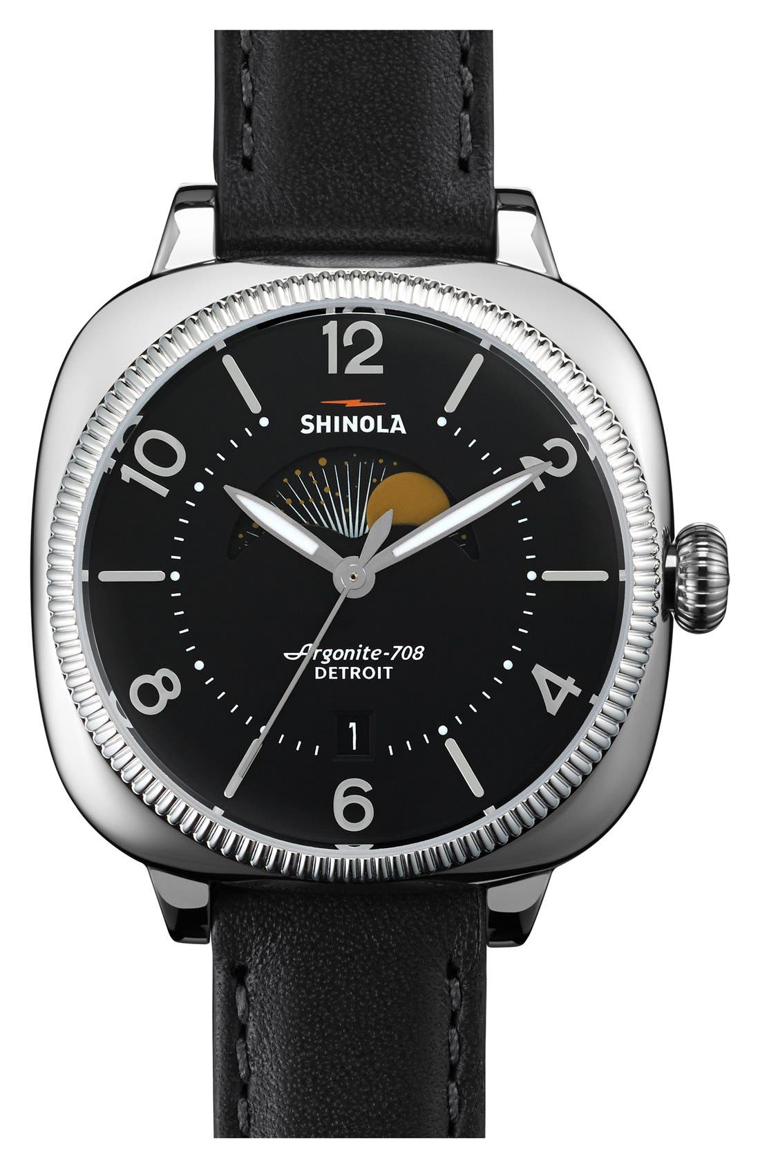 Shinola The Gomelsky Square Moon Phase Leather Strap Watch, 36mm