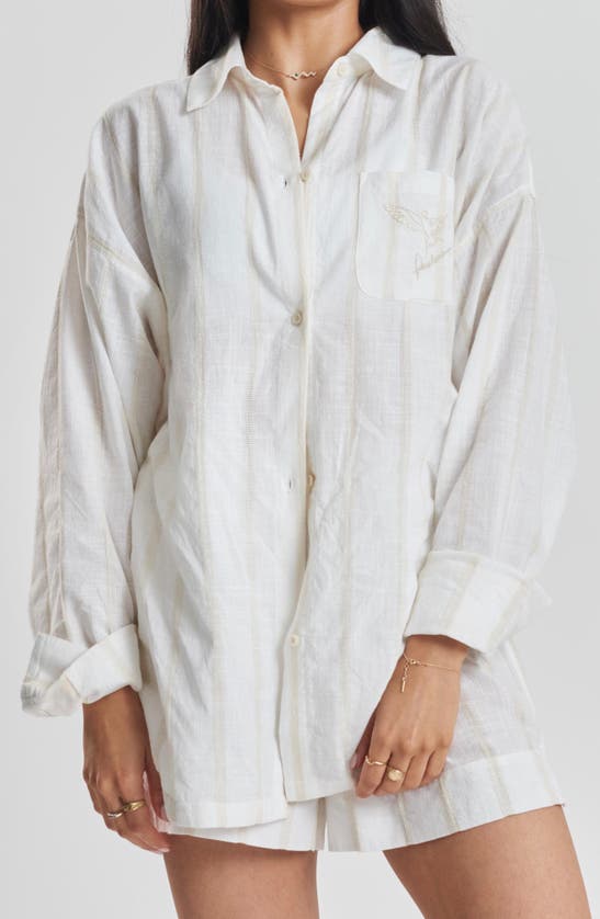 Shop Peachaus Yew Striped Ethical-cotton Pajama Shirt In Summer Sand Beige