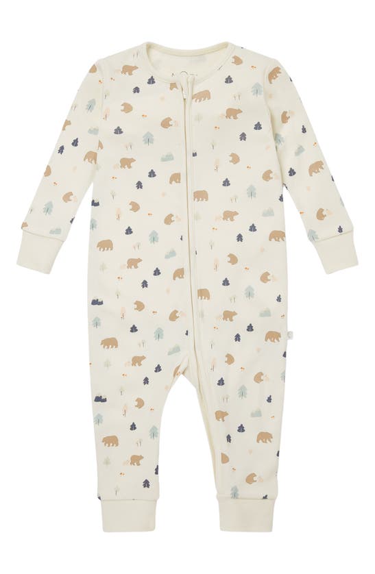 Mori Babies' Clever Zip Bear Print Fitted One-piece Pajamas