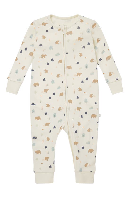 Mori Clever Zip Bear Print Fitted One-piece Pajamas In Bear Print