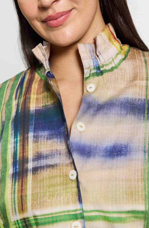 Foxcroft Carolina Painterly Stripe Cotton Button-up Shirt In Blue Multi