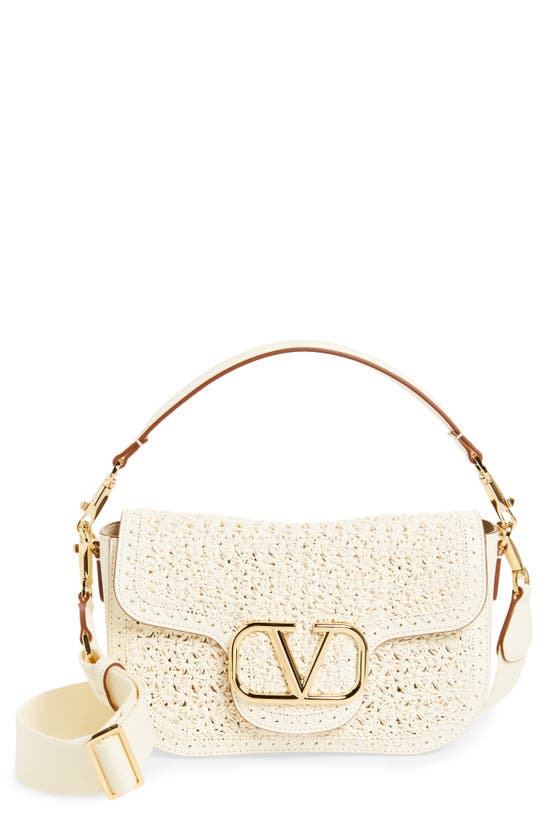 Shop Valentino Vlogo Alltime Woven Leather Shoulder Bag In 098 Ivory