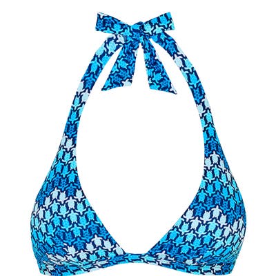 Vilebrequin Herringbone Turtle Triangle Bikini Top, Blue